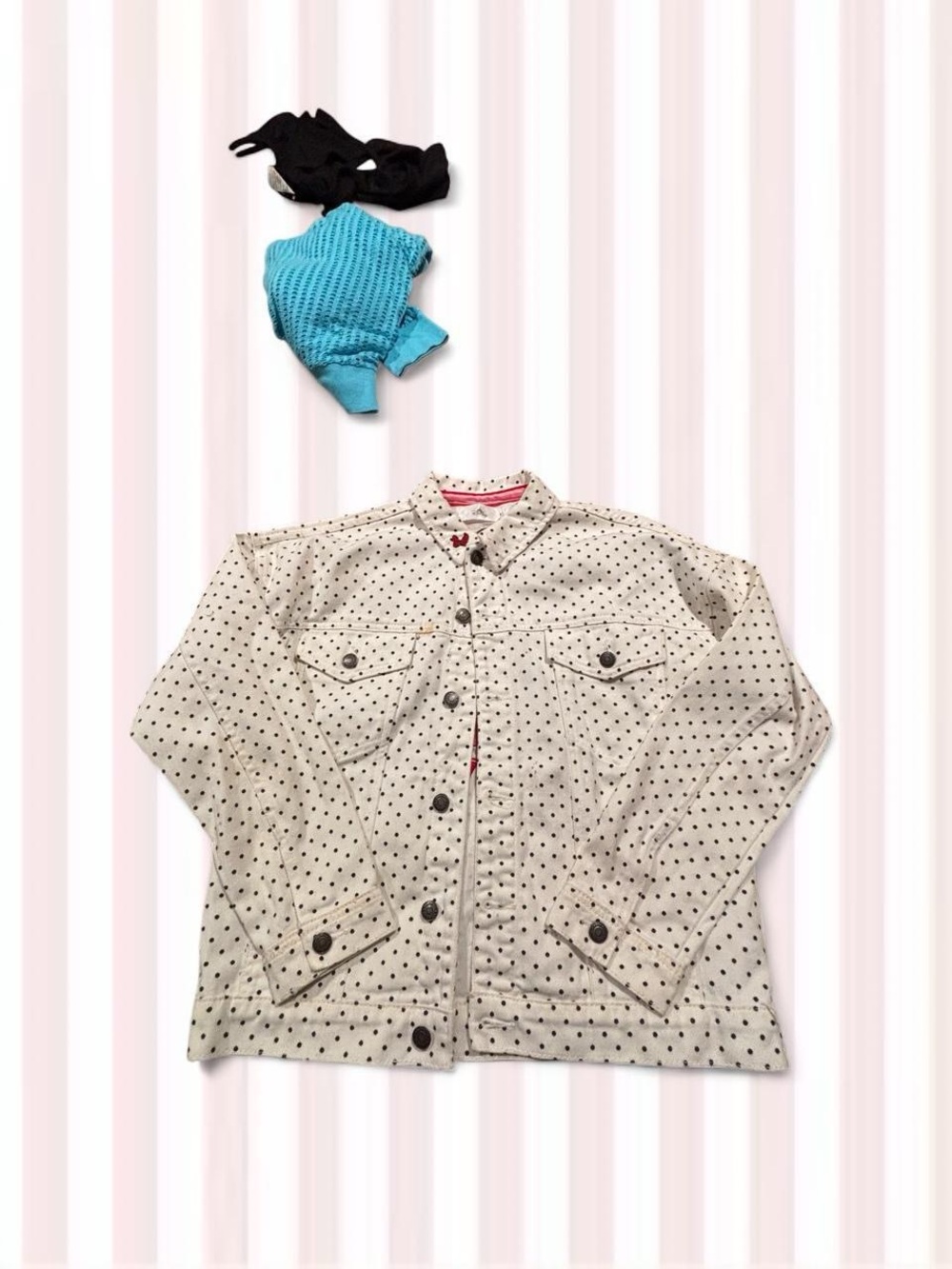 Disney Pink and White Striped Polka Dot Top with Bow Accent
